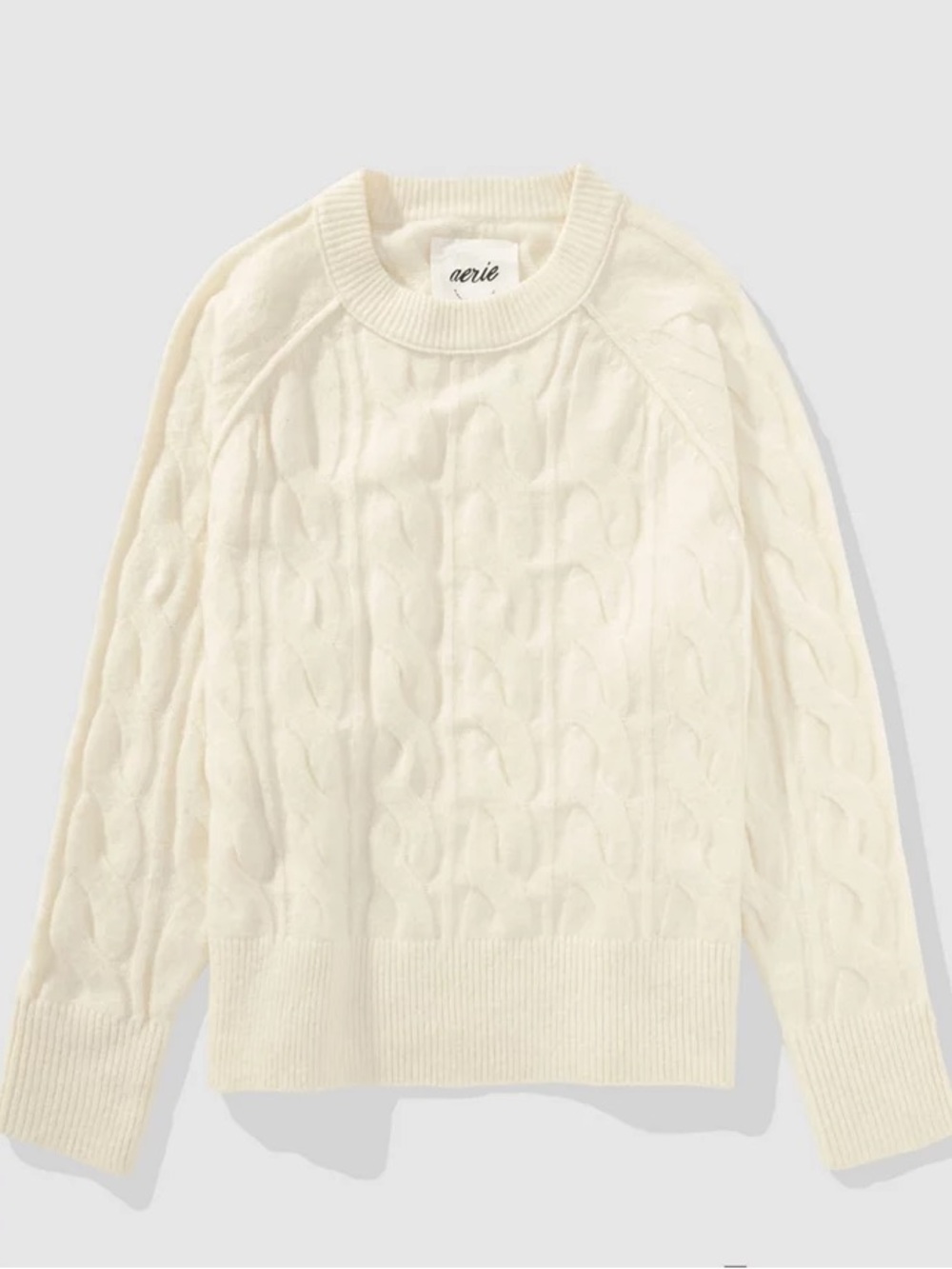 aerie Cream Cable-Knit Crew Sweater